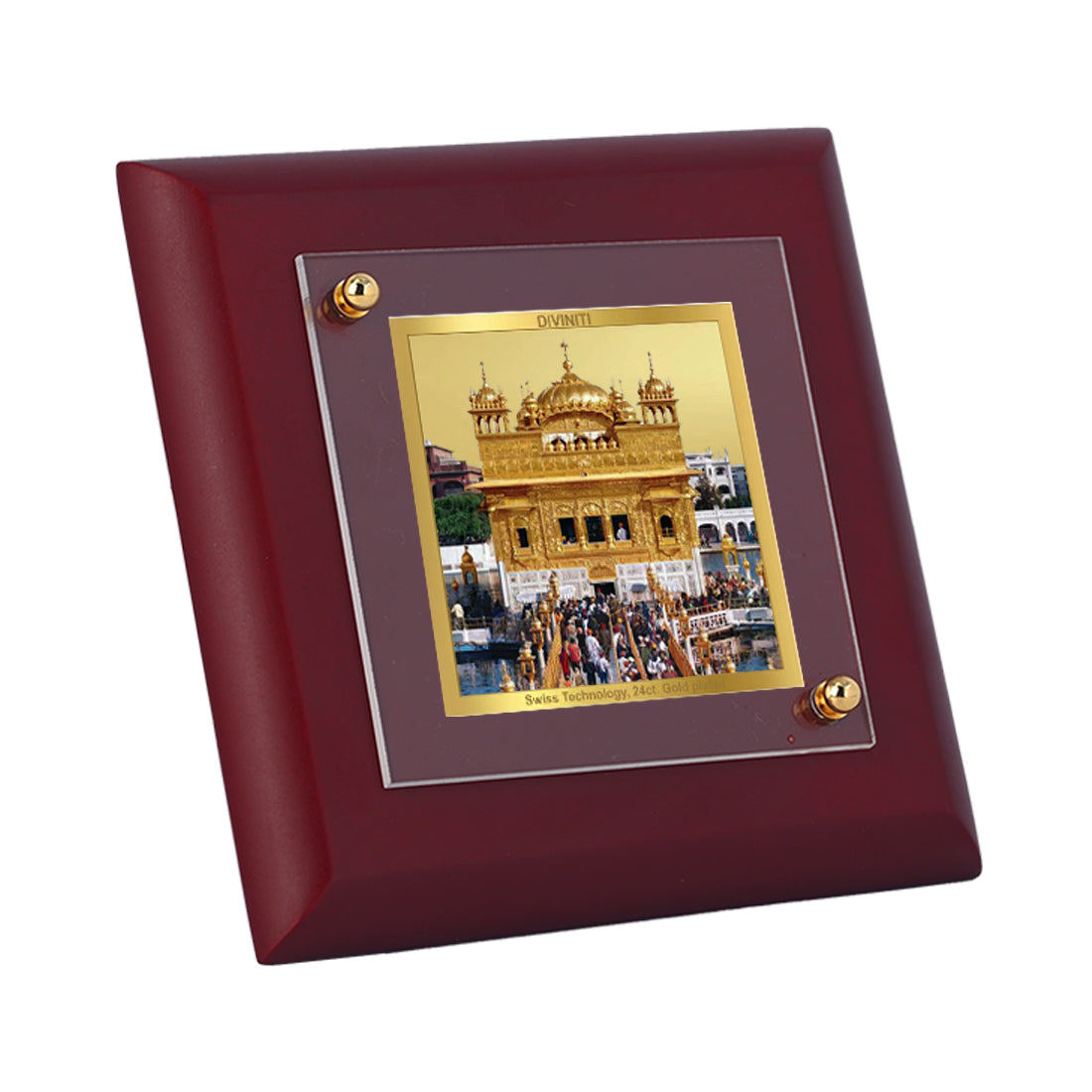 Diviniti 24K Gold Plated Golden Temple Photo Frame For Home Decor Showpiece, Table & Gift (10 x 10 CM)