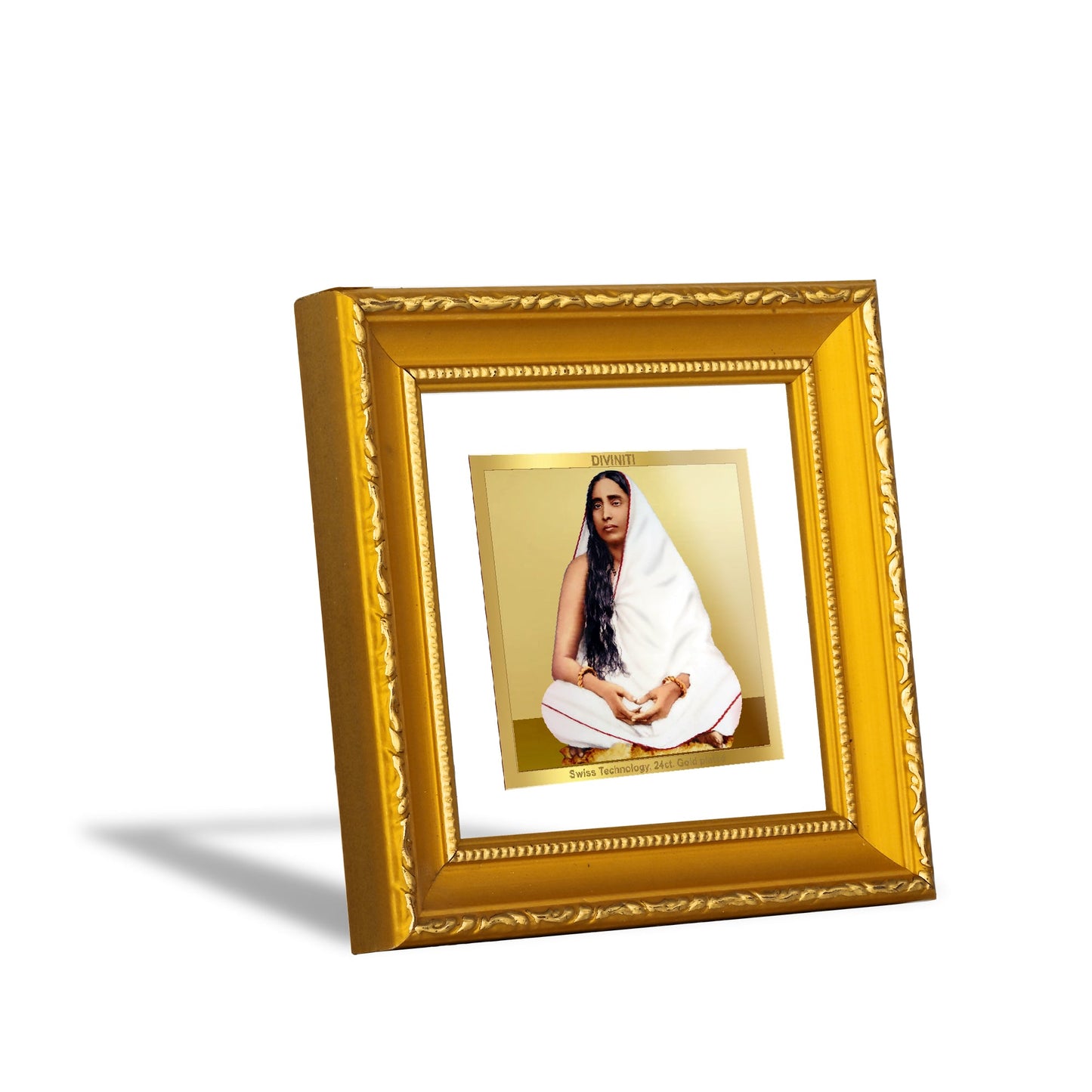 DIVINITI 24K Gold Plated Maa Sarda Photo Frame For Festive Gift, Table Decor (10 X 10 CM)