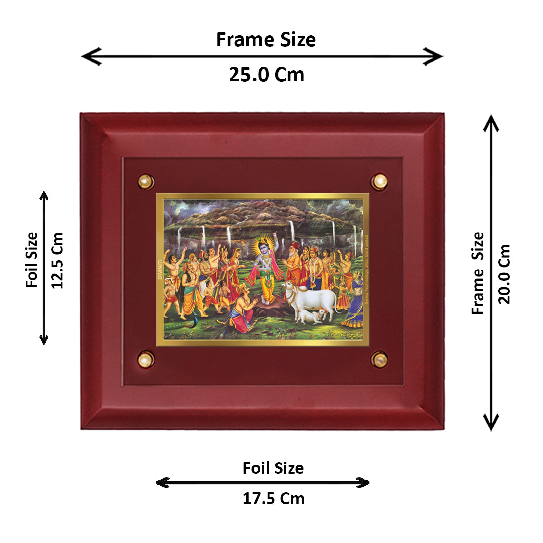 DIVINITI Goverdhan Gold-Plated Wall Photo Frame| MDF 2.5 Wooden Wall Frame with 24K Gold-Plated Foil| Religious Photo Frame Idol For Prayer, Gifts Items (25CMX20CM)
