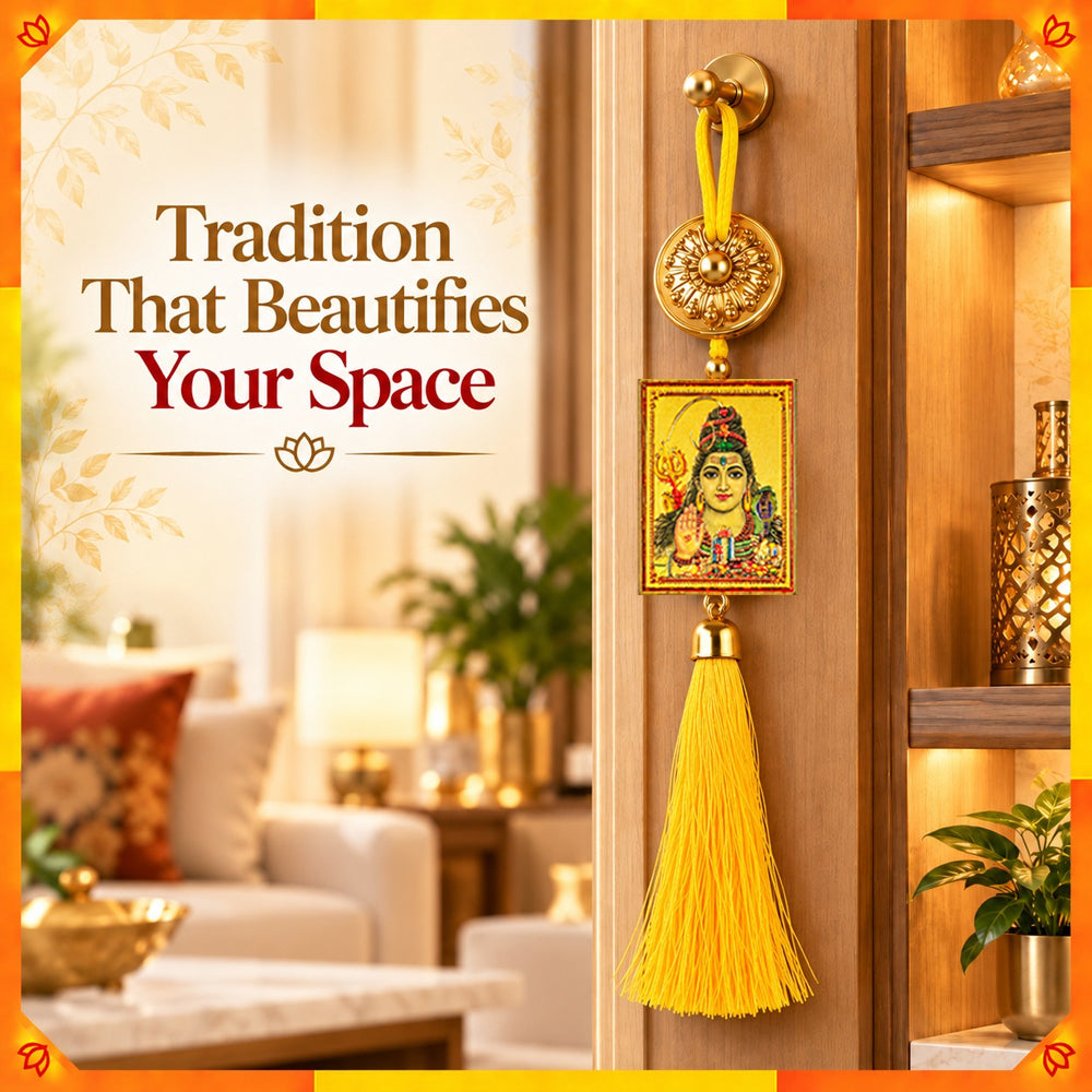 Lord Shiva Hanging Dangler with Yellow Tassel | Mahadev Spiritual Car & Home Hanging | Devotional Gift