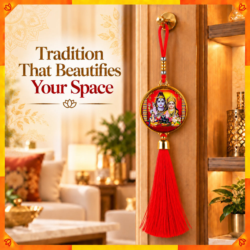 Shiv Parivar Hanging Dangler with Red Tassel | Spiritual Car & Home Hanging | Devotional Gift