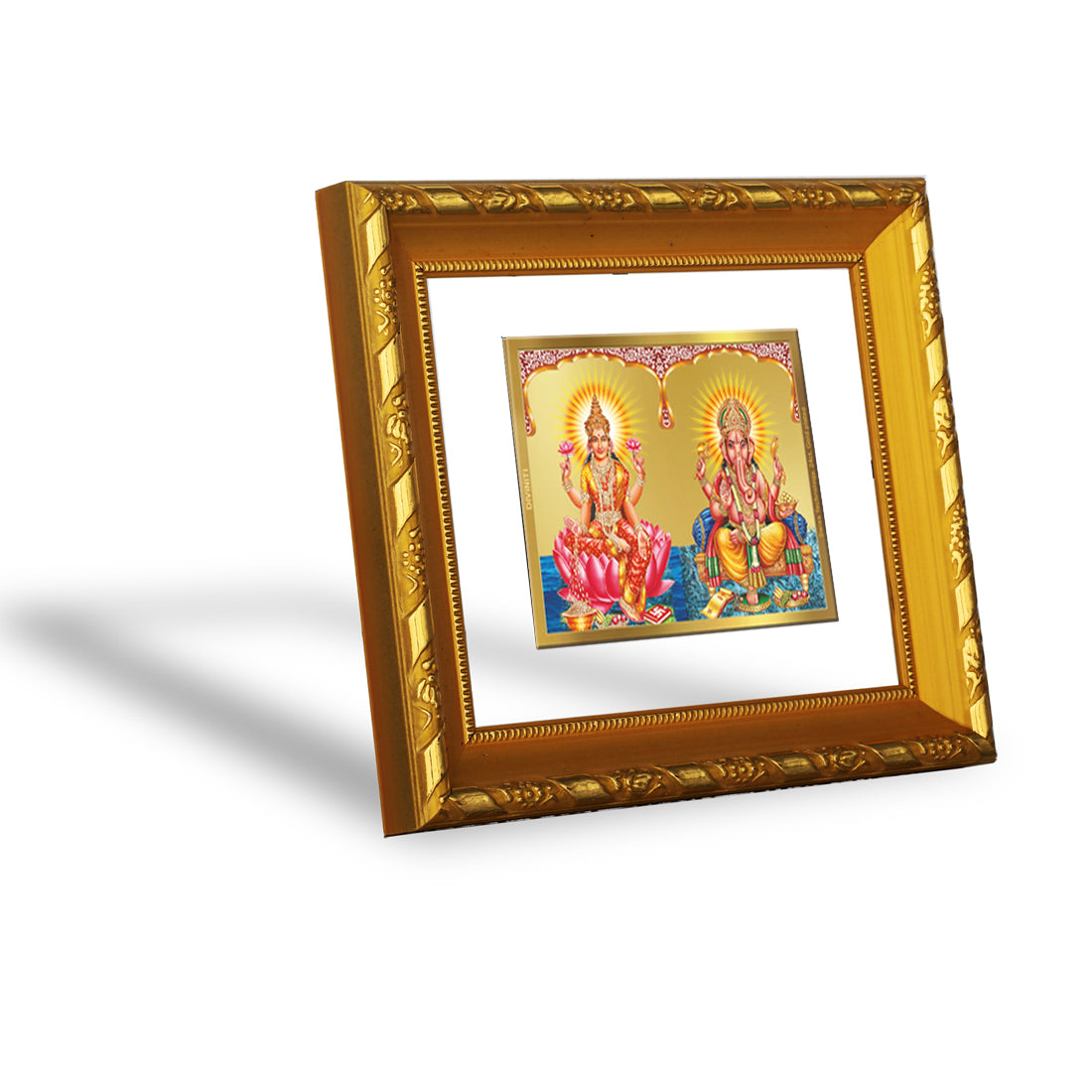 DIVINITI 24K Gold Plated Lakshmi Ganesha Photo Frame For Home Decor, TableTop, Puja Room (15.0 X 13.0 CM)