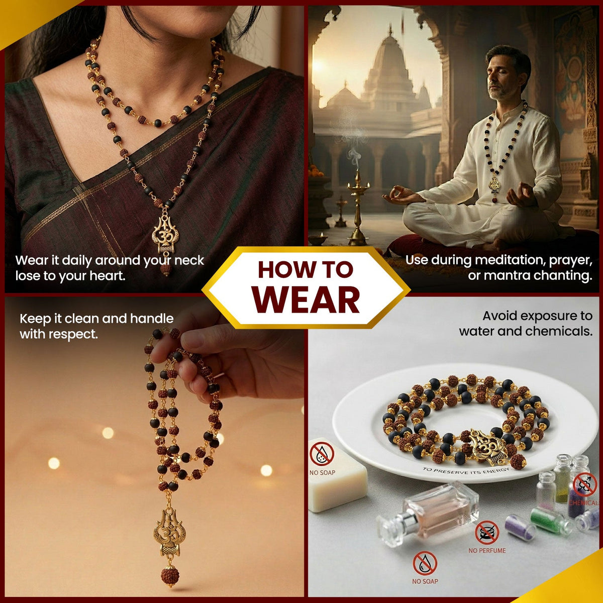 Rudraksha Karungali Mala with Trishul Pendant