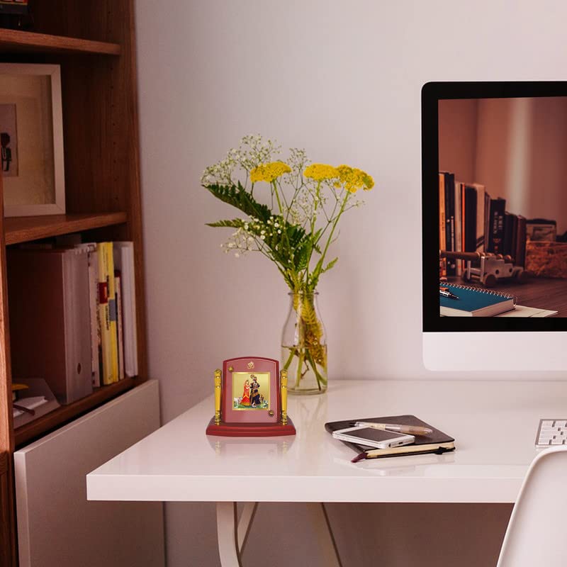 Diviniti 24K Gold Plated Radha Krishna For Car Dashboard, Home Decor, Puja & Gift (7 x 9 CM)