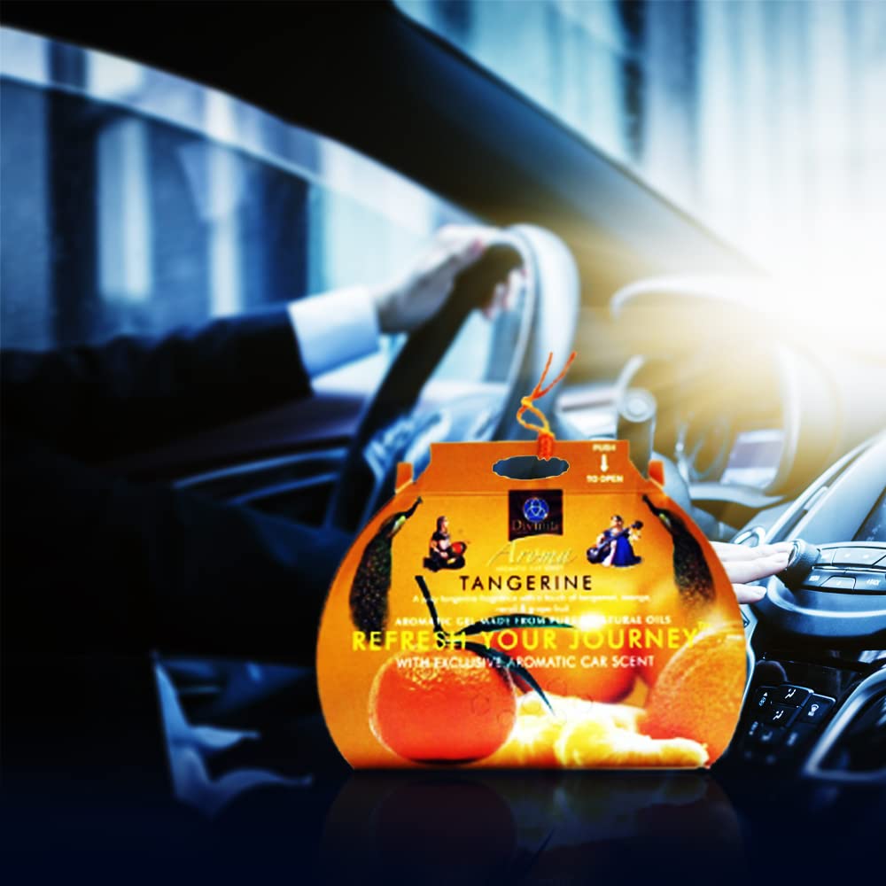 Diviniti Car Aroma Tangerine Air Fresheners|Up to 45 Days Lasting Scent 100% Natural Flower and Plant Based |Fine Fragrance Car Freshen� up Your Car Decor, Accessories interior car perfumes (Pack of 2)