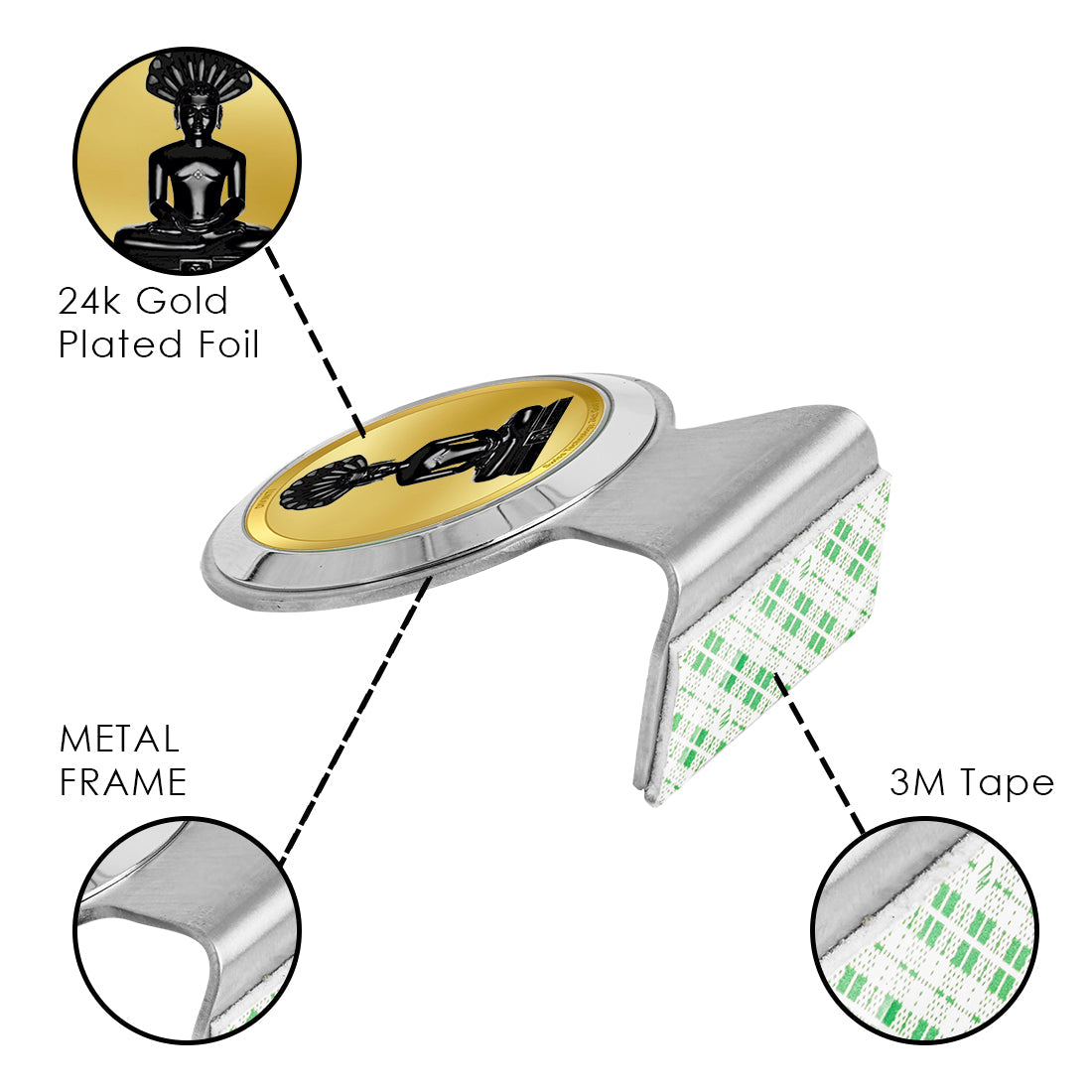 Diviniti 24K Gold Plated Parshvanatha Frame For Car Dashboard, Home Decor, Table, Prayer (6.2 x 4.5 CM)