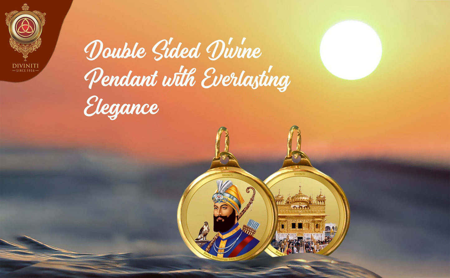 Diviniti 24K Double sided Gold Plated Pendant Guru Gobind Singh & Golden Temple|28 MM Flip Coin (1 PCS)