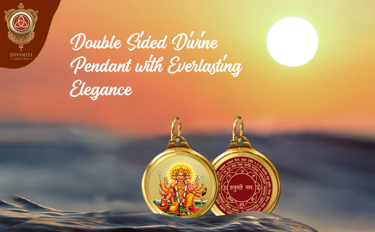 Diviniti 24K Double sided Gold Plated Pendant Panchmukhi Hanuman & Yantra|28 MM Flip Coin (1 PCS)