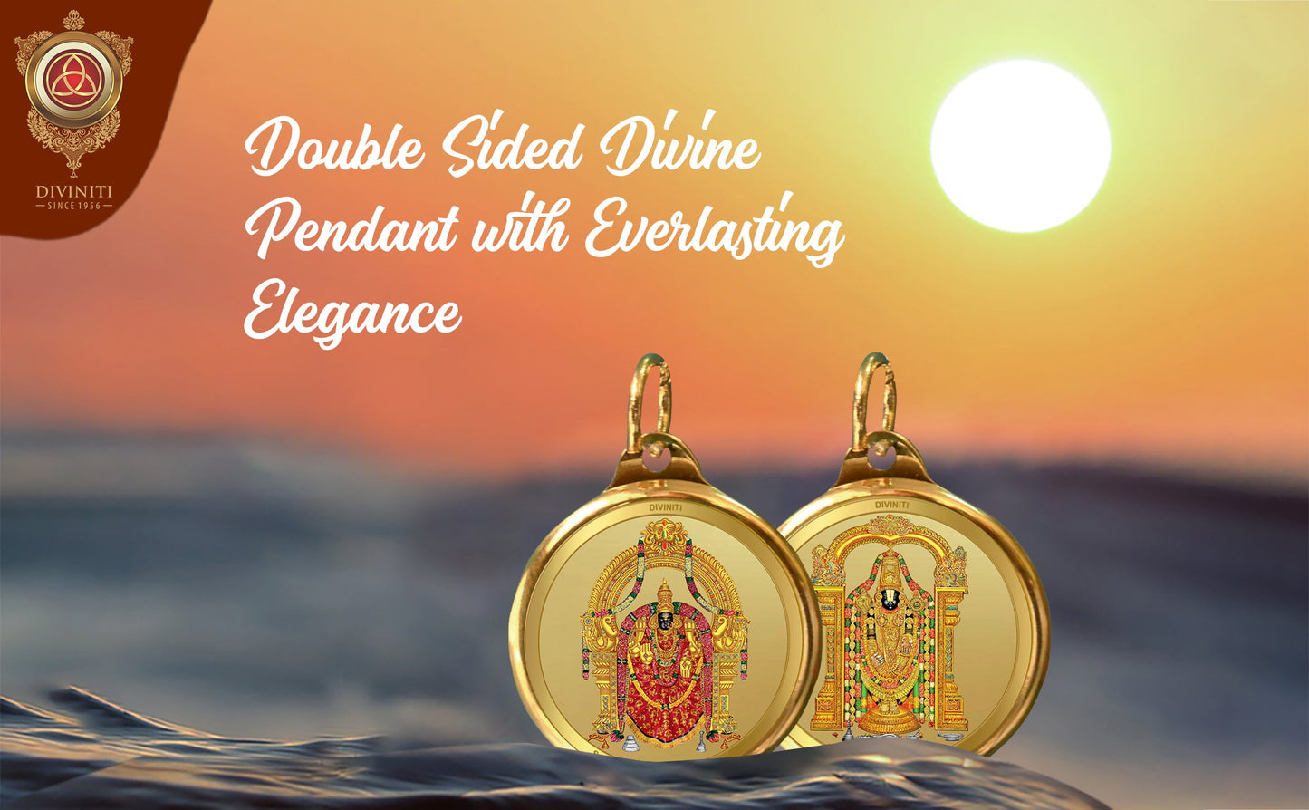 Diviniti 24K Double sided Gold Plated Pendant Padmawati & Balaji | 22 MM Flip Coin (1 PCS)