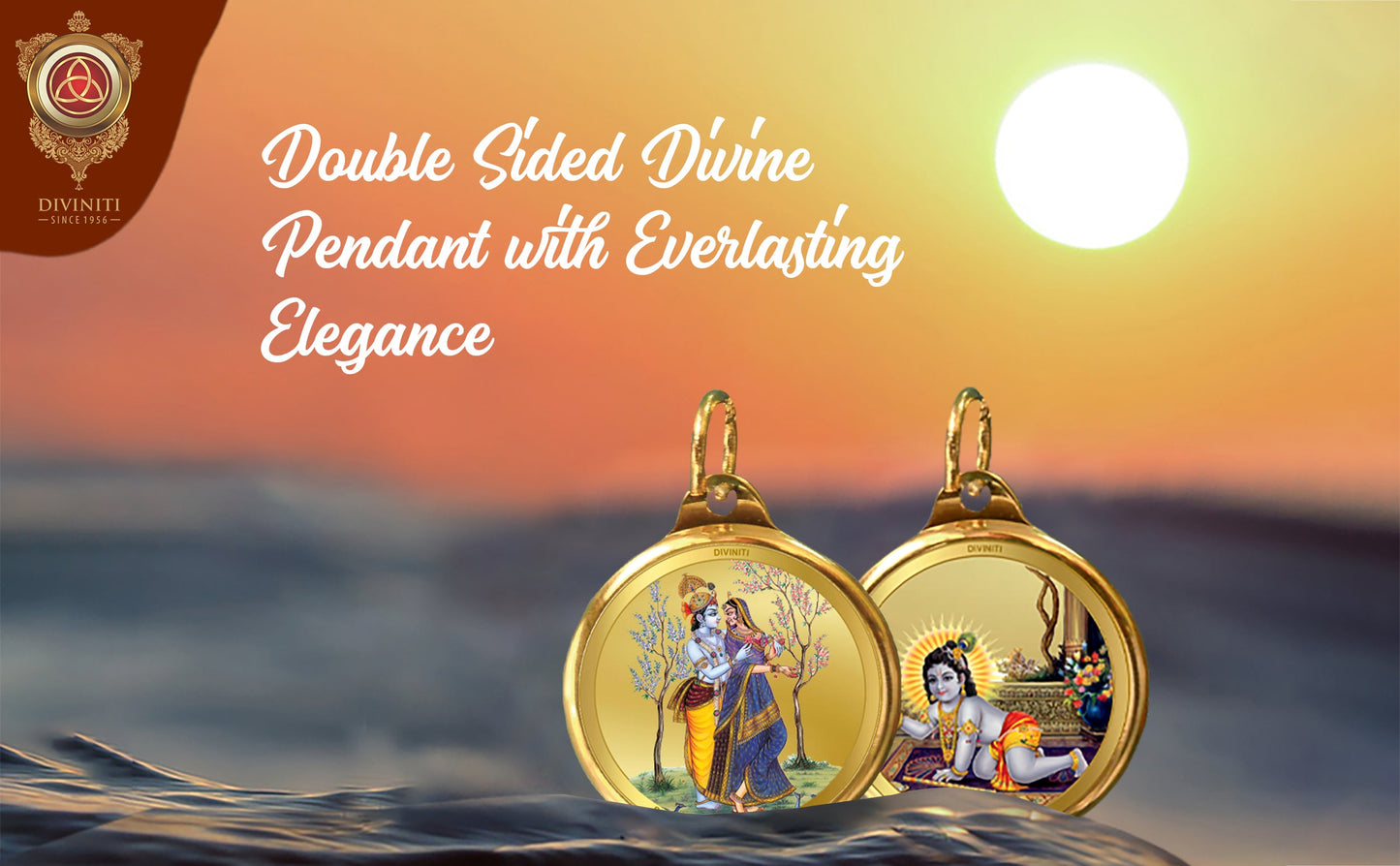 Diviniti 24K Double sided Gold Plated Pendant RADHA KRISHNA & LADDU GOPAL|22 MM Flip Coin (1 PCS)
