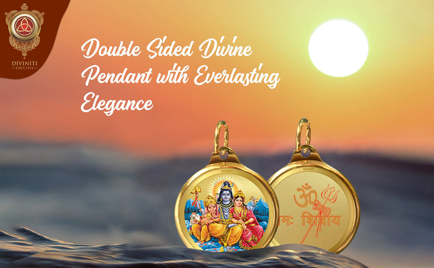 Diviniti 24K Double sided Gold Plated Pendant SHIV PARIVAR & OM|22 MM Flip Coin (1 PCS)