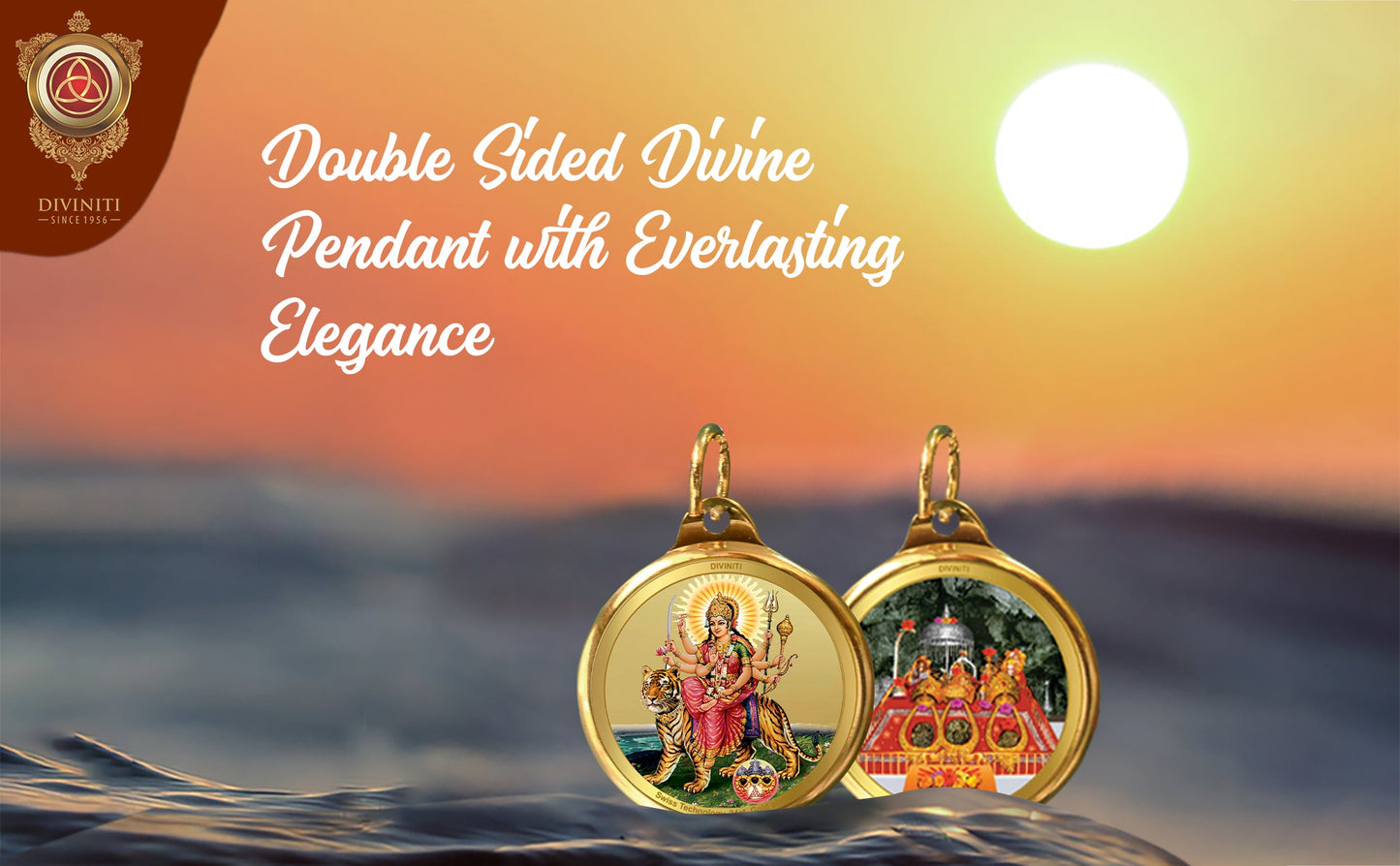 Diviniti 24K Double sided Gold Plated Pendant Durga & Mata Ka Darbar |28 MM Flip Coin (1 PCS)