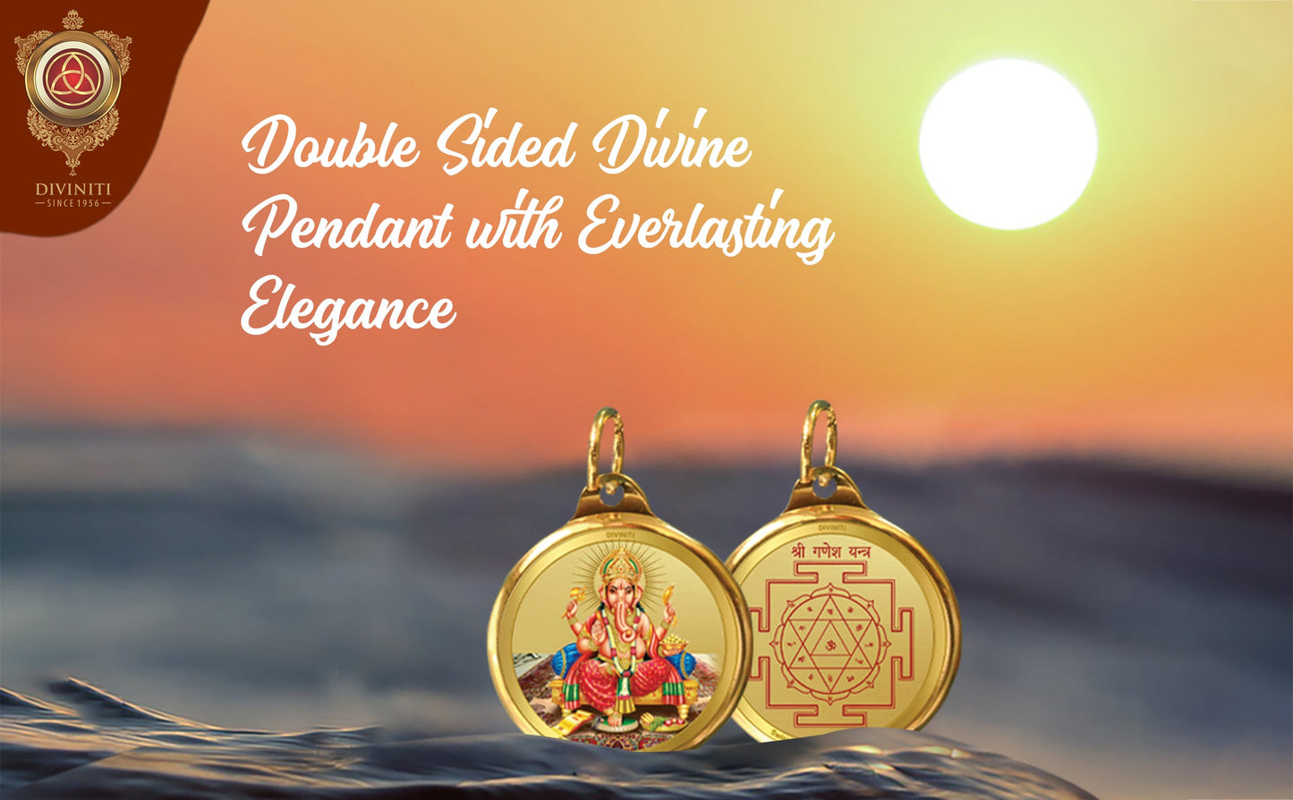 Diviniti 24K Double sided Gold Plated Pendant Ganesha & Yantra|28 MM Flip Coin (1 PCS