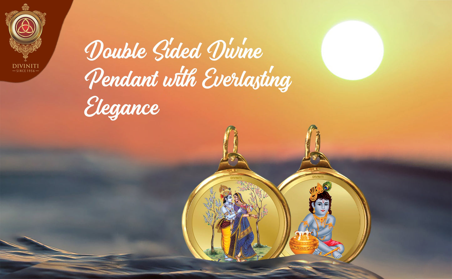 Diviniti 24K Double sided Gold Plated Pendant RADHA KRISHNA & BALGOPAL|28 MM Flip Coin (1 PCS)