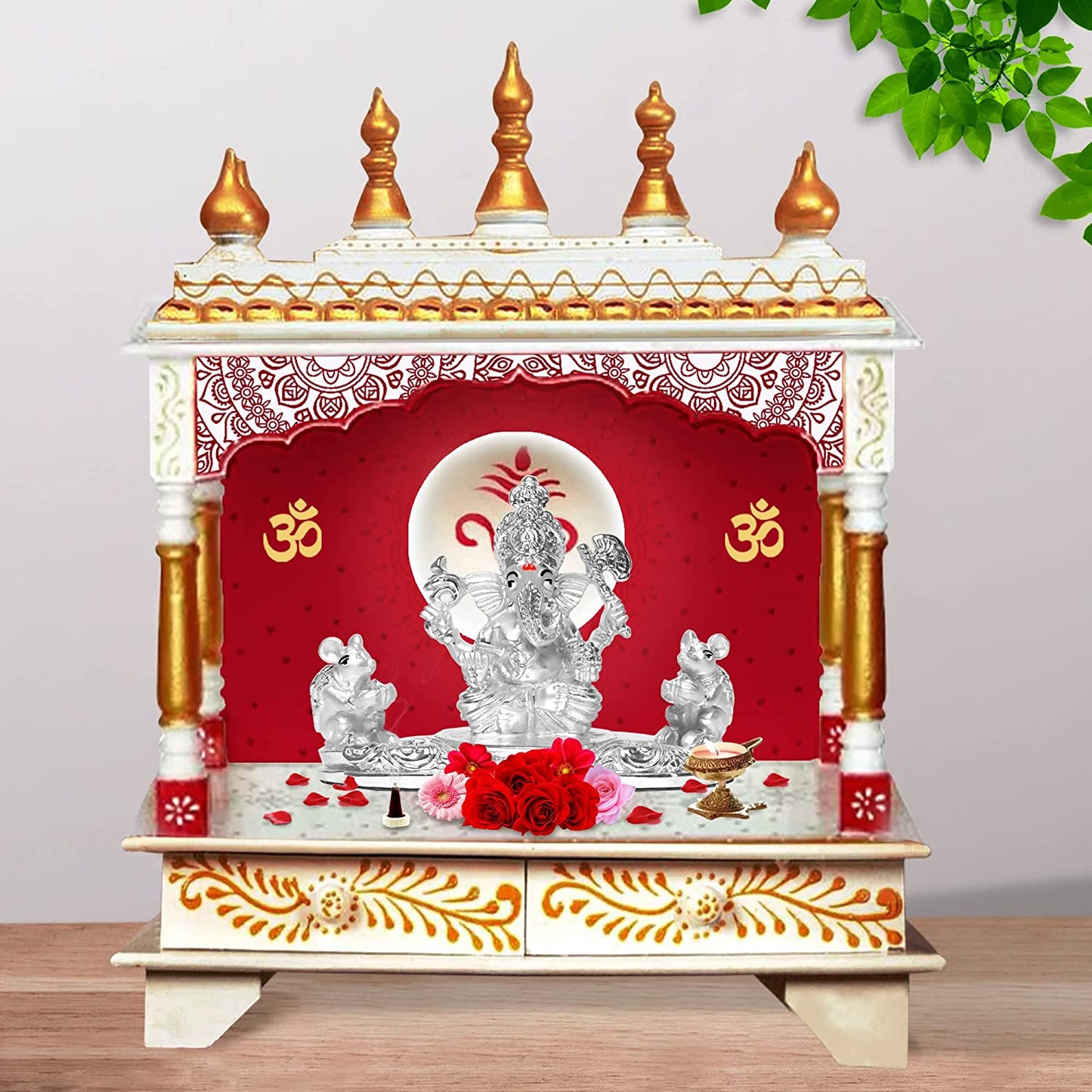 DIVINITI 999 Silver Plated Ganesha and Mooshak Idol For Home Decor, Tabletop, Puja Room (8.7 X 11.6 CM)