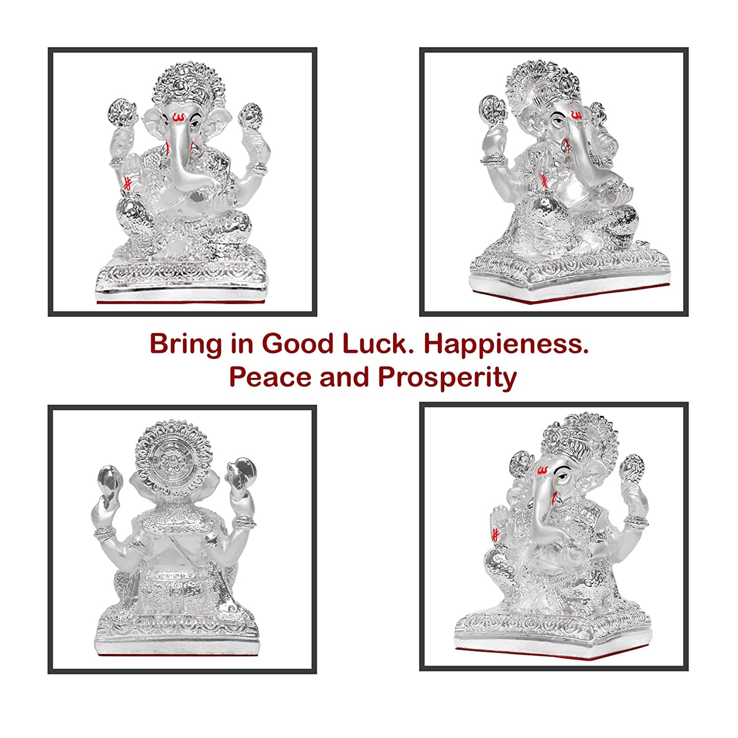 Diviniti 999 Silver Plated Sculpture of Lord Ganesha Figurine Religious Idol for Pooja, Gift (7.4 CM X 5.3 CM X 10.5 CM)