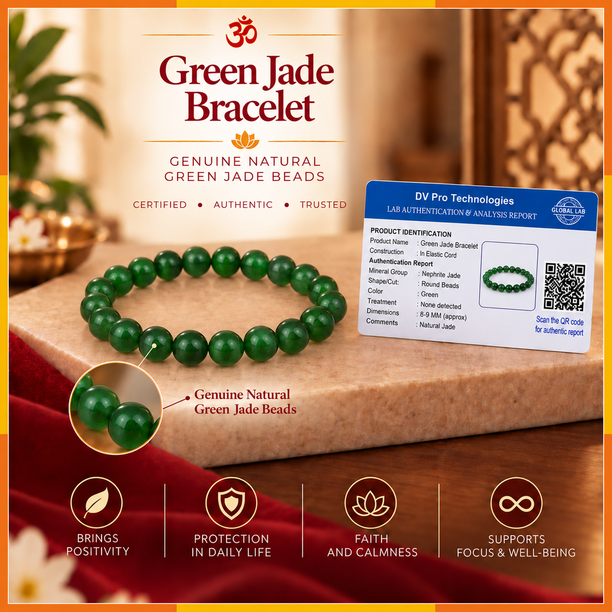 Natural Green Aventurine Bracelet for Men & Women | 8–9 mm Beads | Unisex Prosperity & Harmony Bracelet