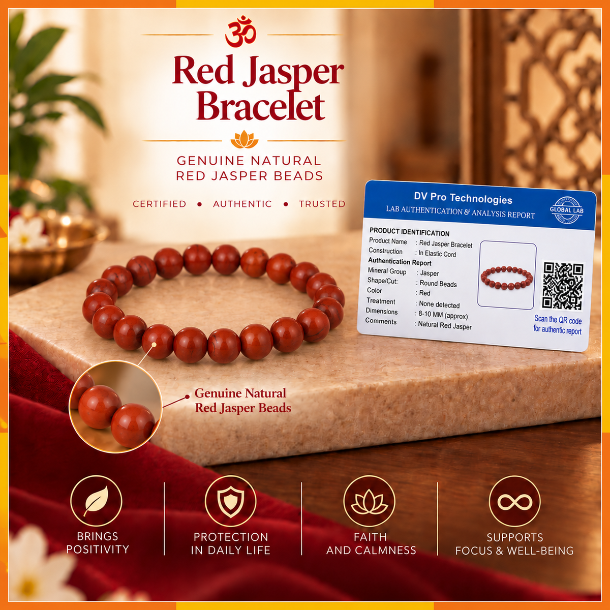 Natural Red Jasper Bracelet for Men & Women | 8–9 mm Beads | Unisex Strength & Grounding Bracelet