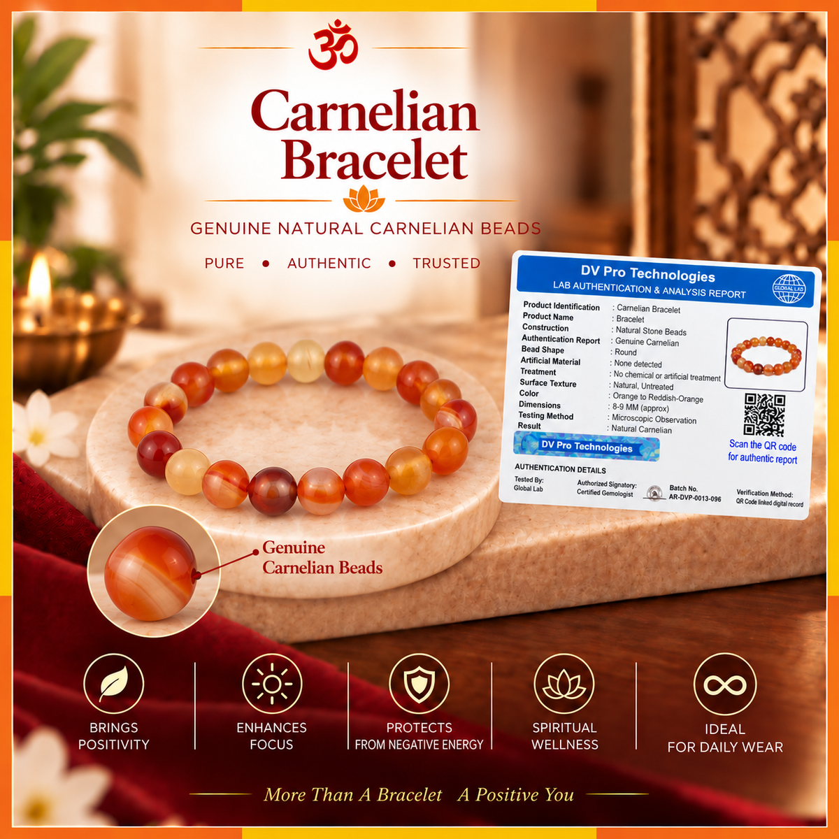 Natural Carnelian Stone Bracelet for Men & Women | 8–9 mm Beads | Unisex Confidence & Motivation Bracelet