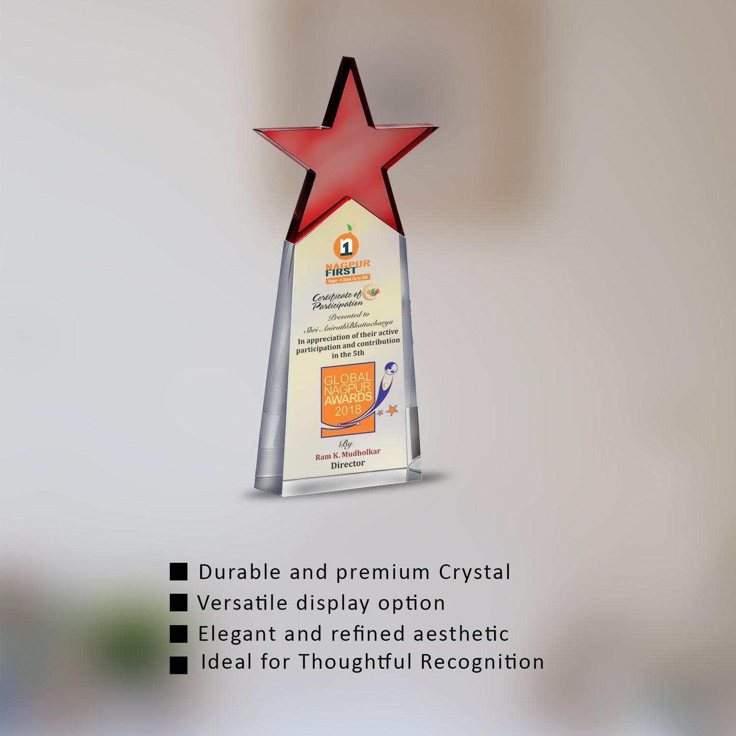 Crystal Trophy for Personalized Corporate Awards