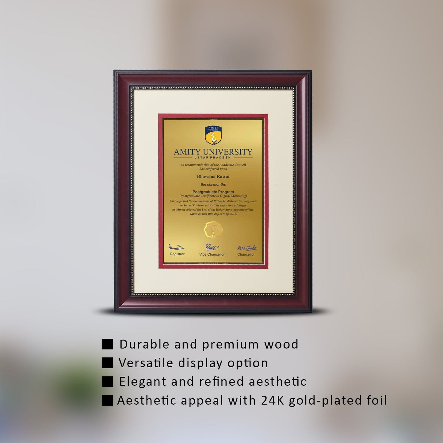 Elegant 24K Gold Plated Heritage Certificate