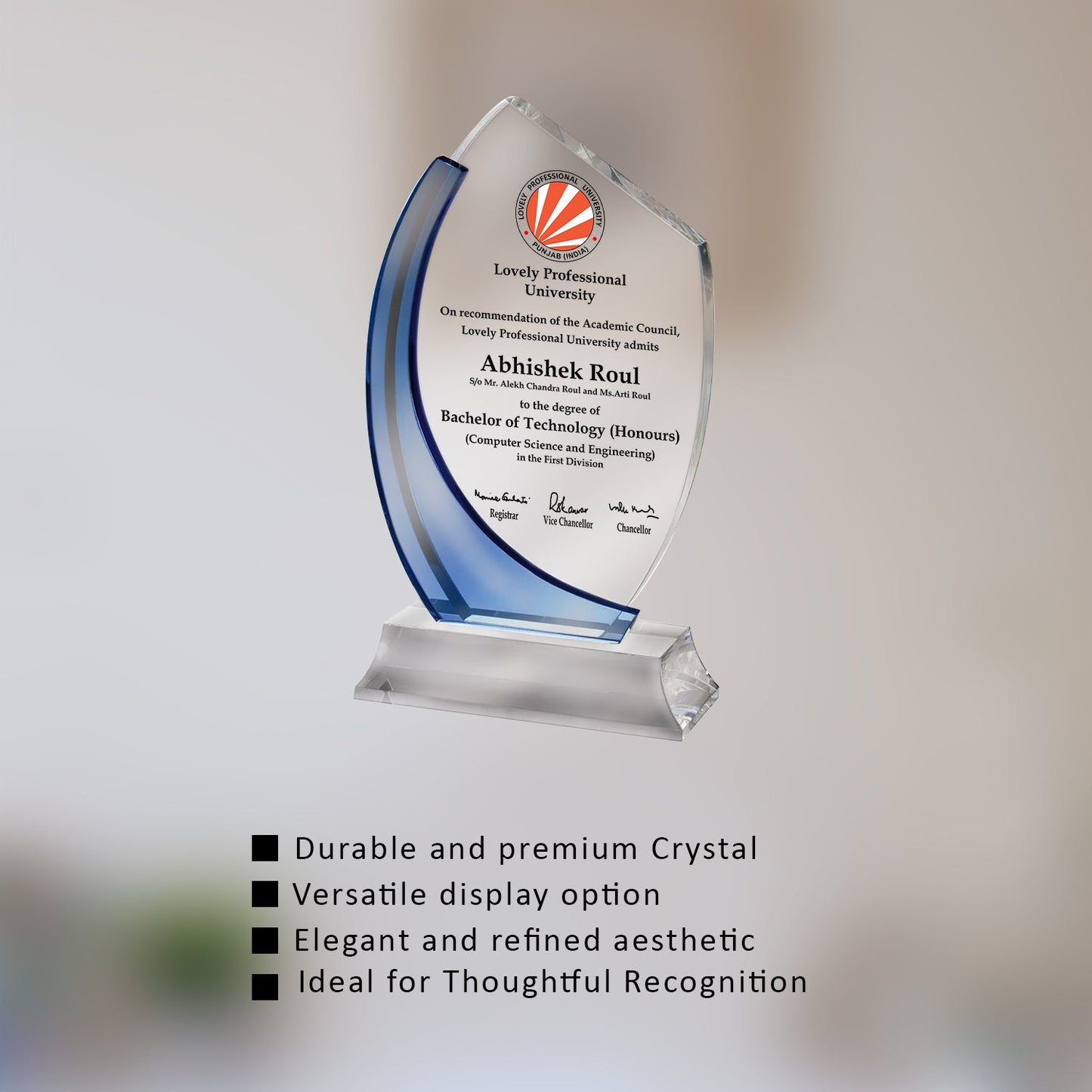 Elegant Crystal Trophy for Corporate Gift Items