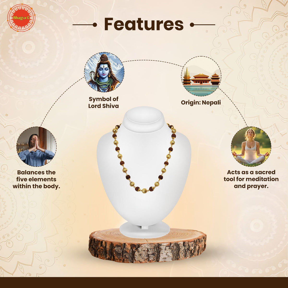 Gold Plated Rudraksha Mala For Women