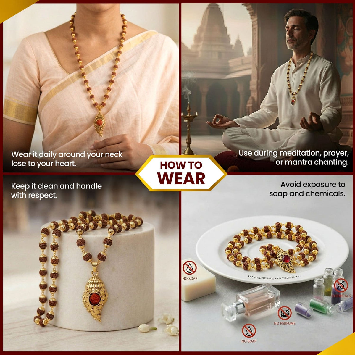 Gold Plated Shankh Rudraksha Mala