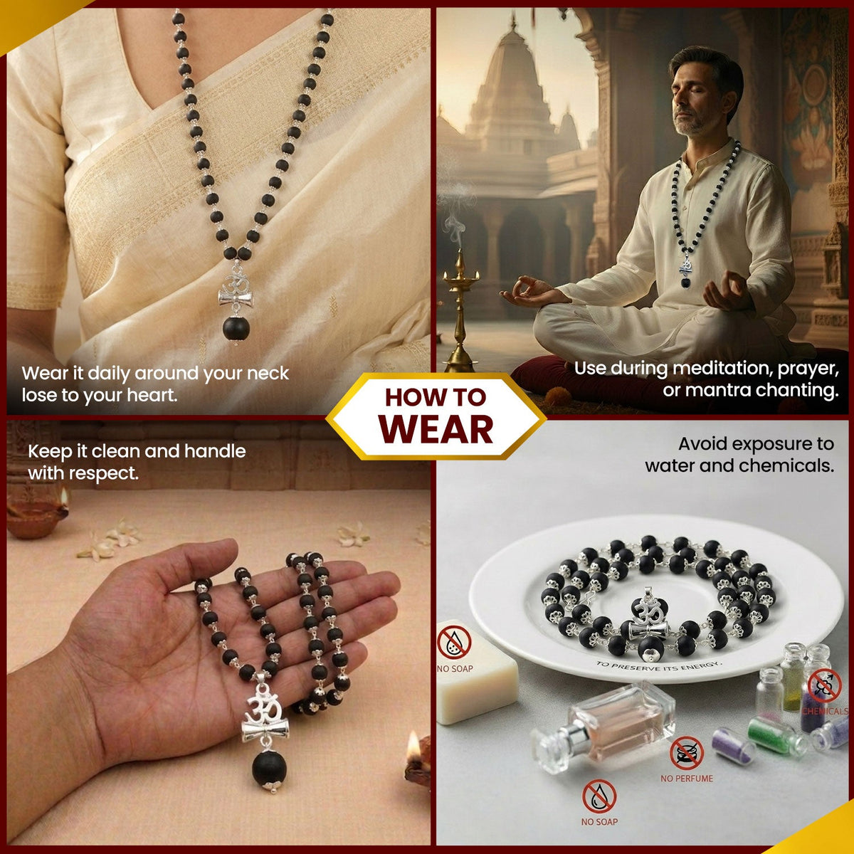 Karungali Silver Plated Mala with Om Damru Locket