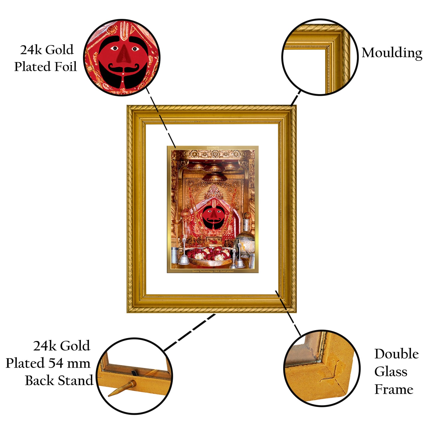 DIVINITI Salasar Balaji Gold Plated Wall Photo Frame, Table Decor| DG Frame 056 Size 2.5 and 24K Gold Plated Foil (28 CM X 23 CM)