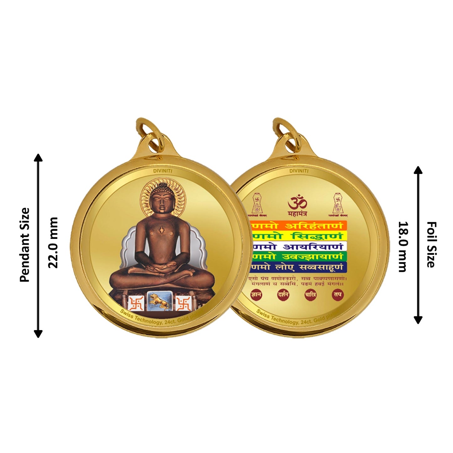 Diviniti 24K Double sided Gold Plated Pendant Mahavir & Namokar Mantra|18 MM Flip Coin (1 PCS)