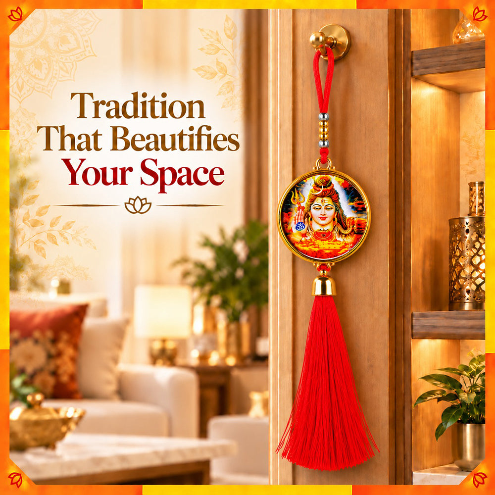 Lord Shiva Hanging Dangler with Red Tassel | Mahadev Spiritual Car & Home Hanging | Devotional Gift