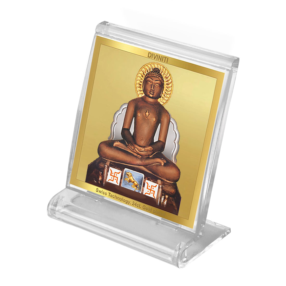 Diviniti 24K Gold Plated Mahavir Frame For Car Dashboard, Home Decor Showpiece & Festival Gift (5.8 x 4.8 CM)