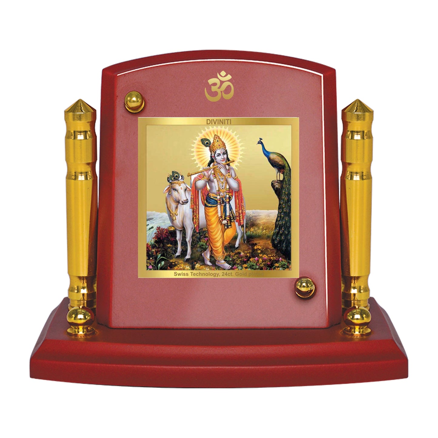Diviniti 24K Gold Plated Krishna Ji For Car Dashboard, Home Decor, Housewarming Gift (7 x 9 CM)