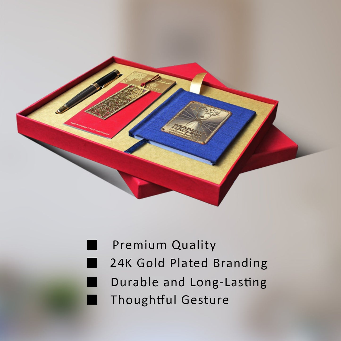 Diviniti Customized Combo of Steel Pen, Note Book & Bookmark with 24K Gold Plated Branding For University