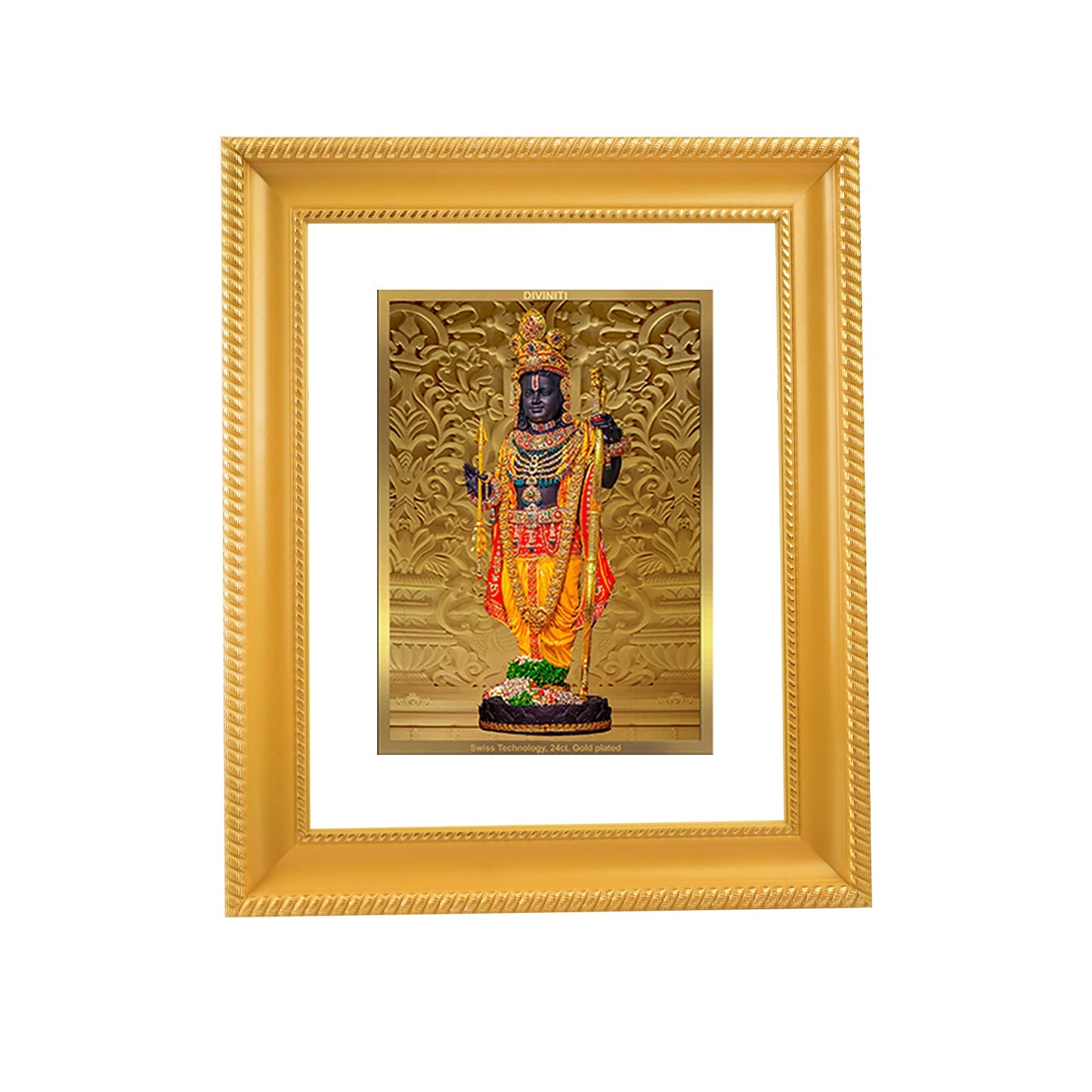 Diviniti 24K Gold Plated Ram Lalla Photo Frame For Home Decor, Wall Hanging Decor, Table, Puja Room & Gift (28 CM X 23 CM)