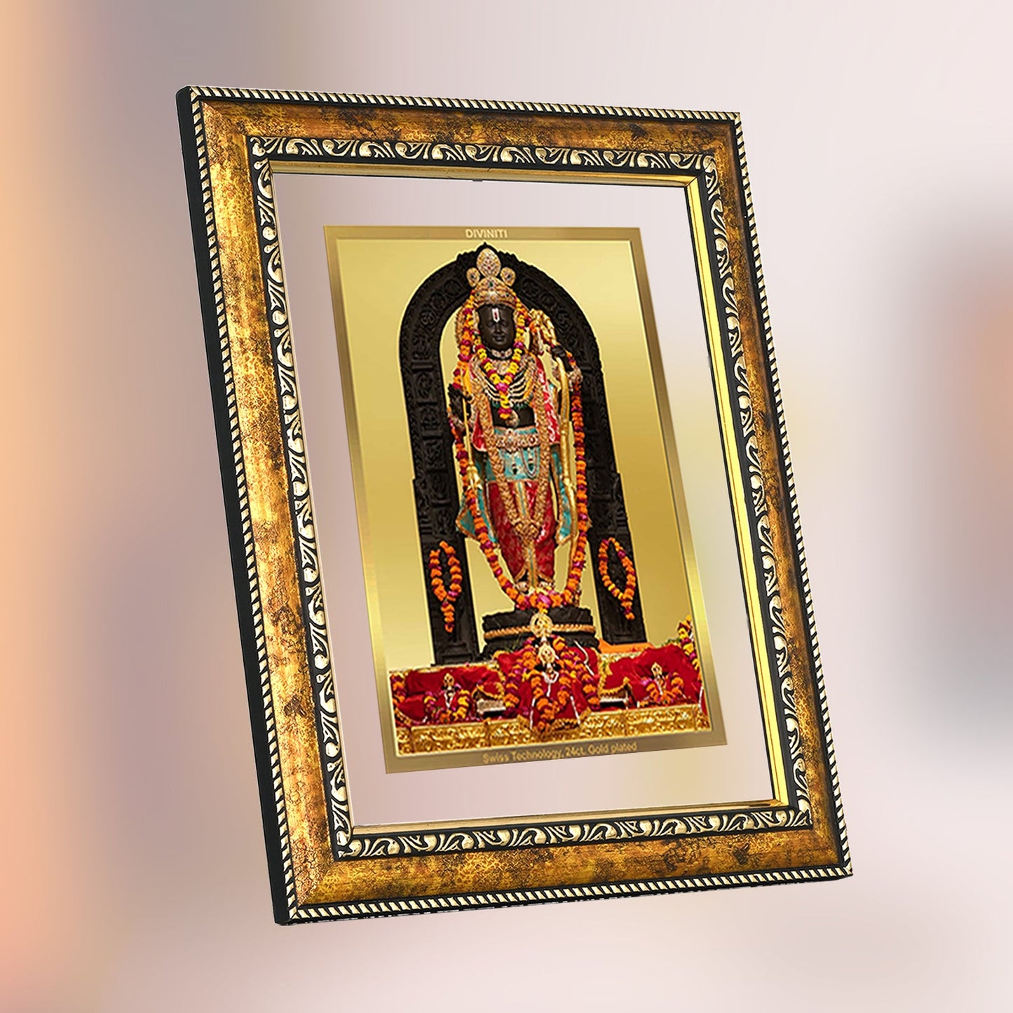 Diviniti 24K Gold Plated Ram Lalla Photo Frame For Home Decor, Wall Hanging, Table Top, Puja Room & Gift (28 CM X 23 CM)