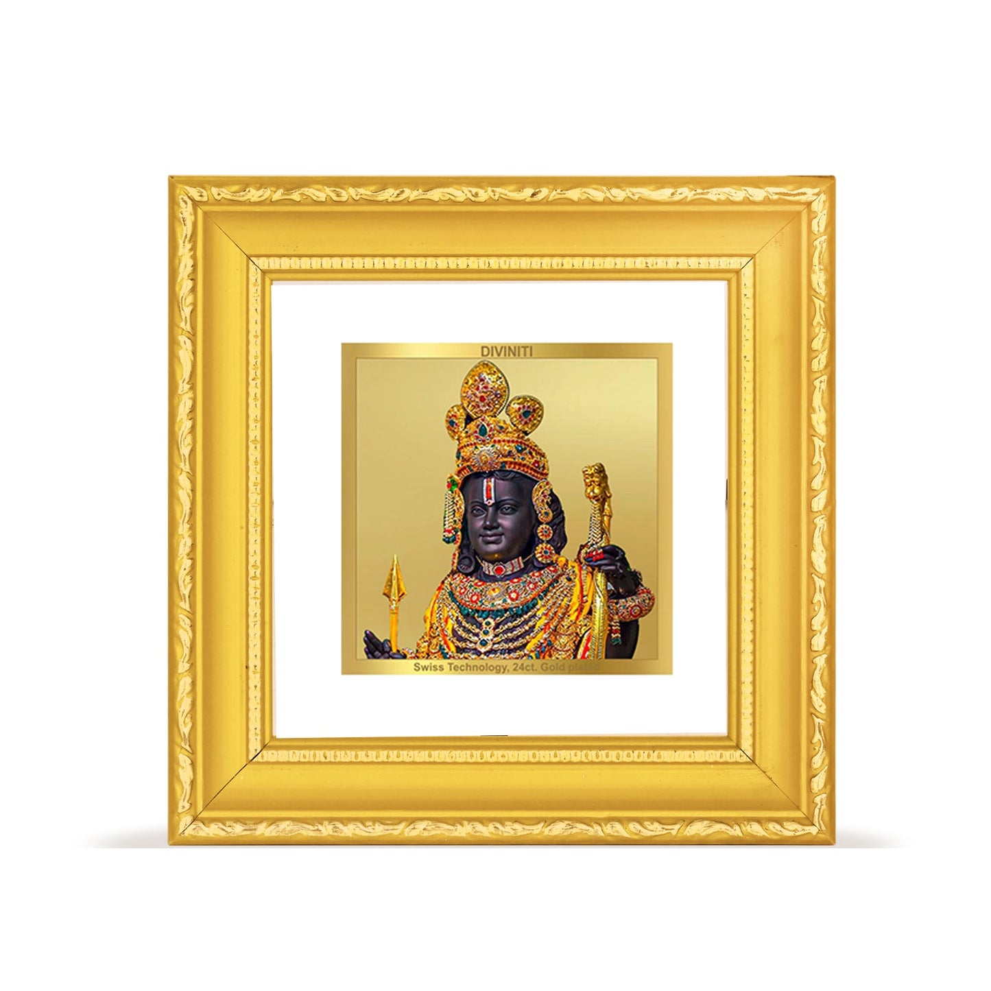 Diviniti 24K Gold Plated Ram Lalla Photo Frame For Home Decor Showpiece, Table Decor, Puja Room & Gift (10 CM X 10 CM)