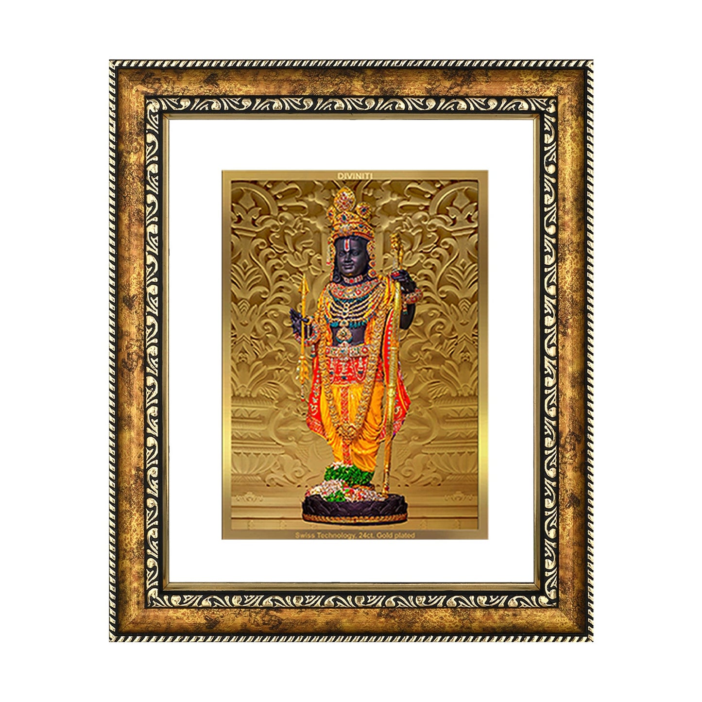 Diviniti 24K Gold Plated Ram Lalla Photo Frame For Home Decor, Wall Decor, Table Top, Puja Room & Gift (32.5 CM X 25.5 CM)