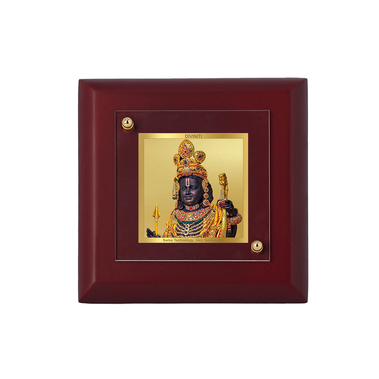Diviniti 24K Gold Plated Ram Lalla Photo Frame For Home Decor Showpiece, Table Decor, Puja Room & Gift (10 CM X 10 CM)