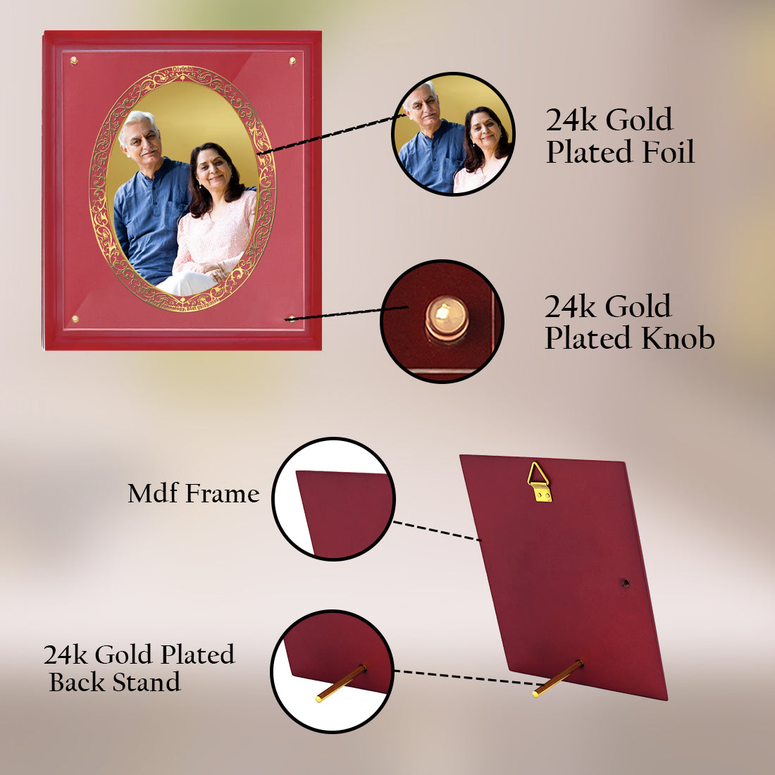 Diviniti Photo Frame With Customized Photo Printed on 24K Gold Plated Foil| Personalized Gift for Birthday, Marriage Anniversary & Celebration With Loved Ones| MDF Frame Size 4