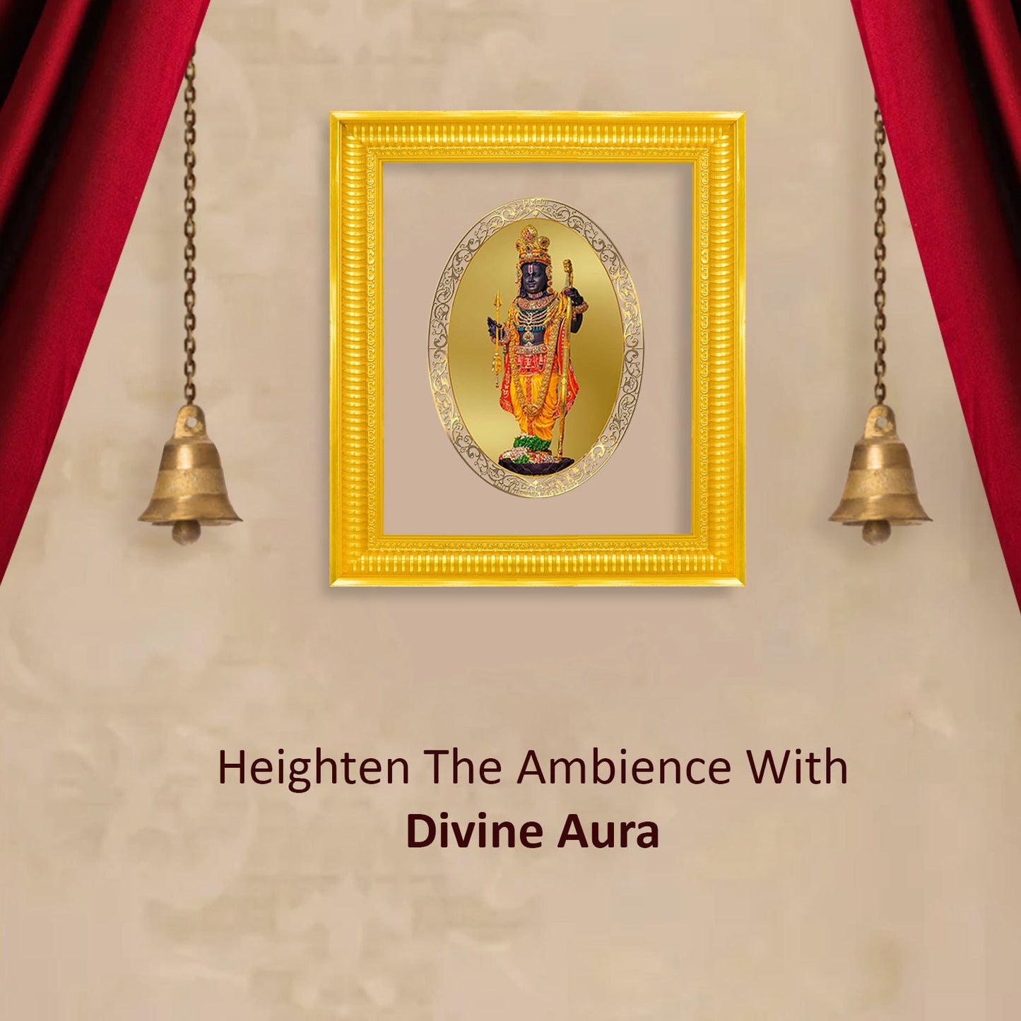 Diviniti 24K Gold Plated Ram Lalla Photo Frame For Home Decor Showpiece, Wall Hanging Decor, Puja & Gift (44.4 CM X 37 CM)