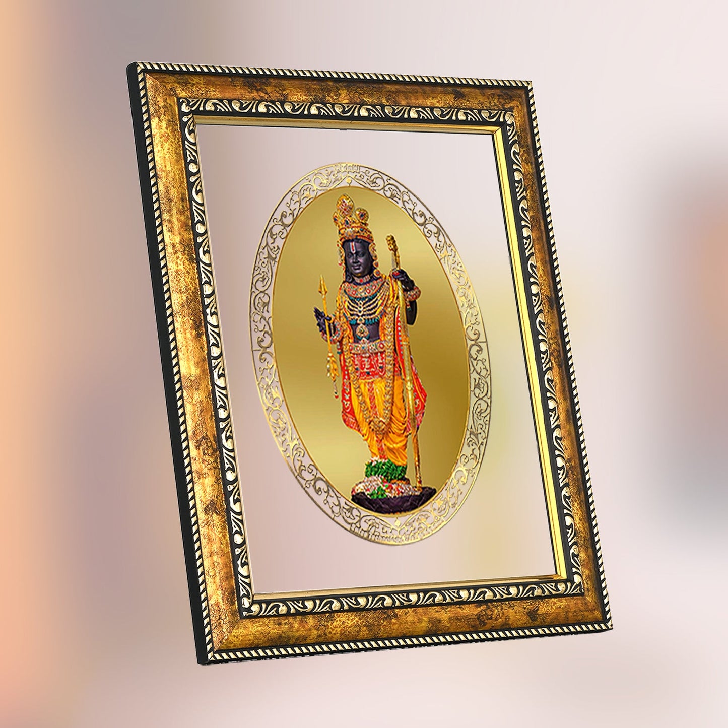 Diviniti 24K Gold Plated Ram Lalla Photo Frame For Home Decor, Table Top, Wall Hanging, Puja & Gift (28 CM X 23 CM)