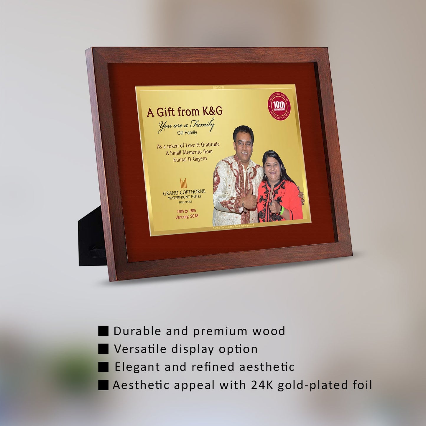 Customized Wooden Frame With Image & Matter Printed on 24K Gold Plated Foil For Corporate Gifting