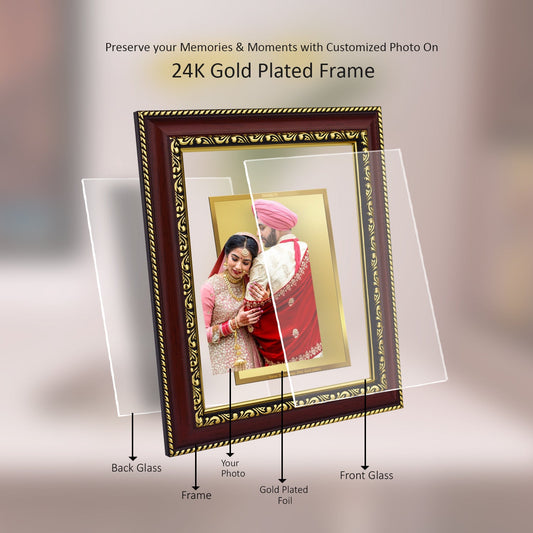 Diviniti Photo Frame With Customized Photo Printed on 24K Gold Plated Foil| Personalized Gift for Birthday, Marriage Anniversary & Celebration With Loved Ones|DG 105 S3