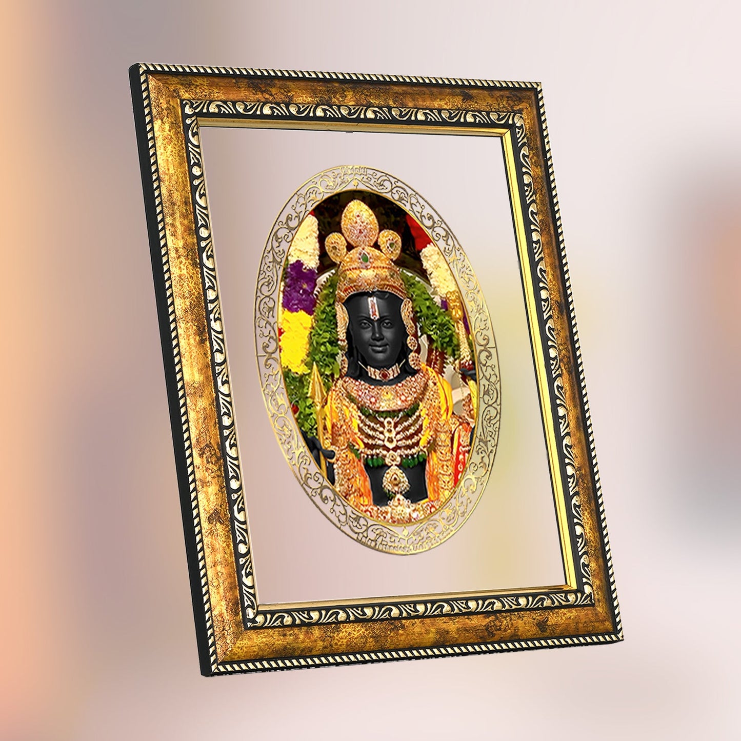 Diviniti 24K Gold Plated Ram Lalla Photo Frame For Home Decor, Table Top, Wall Hanging, Puja & Gift (28 CM X 23 CM)