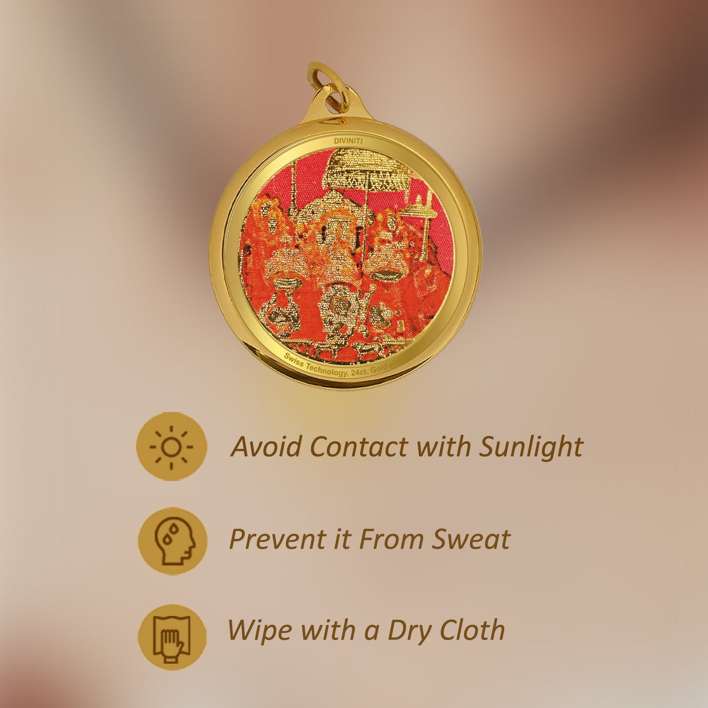 Diviniti 24K Gold Plated Durga Ji & Mata Ka Darbar 22MM Double Sided Pendant For Men, Women & Kids
