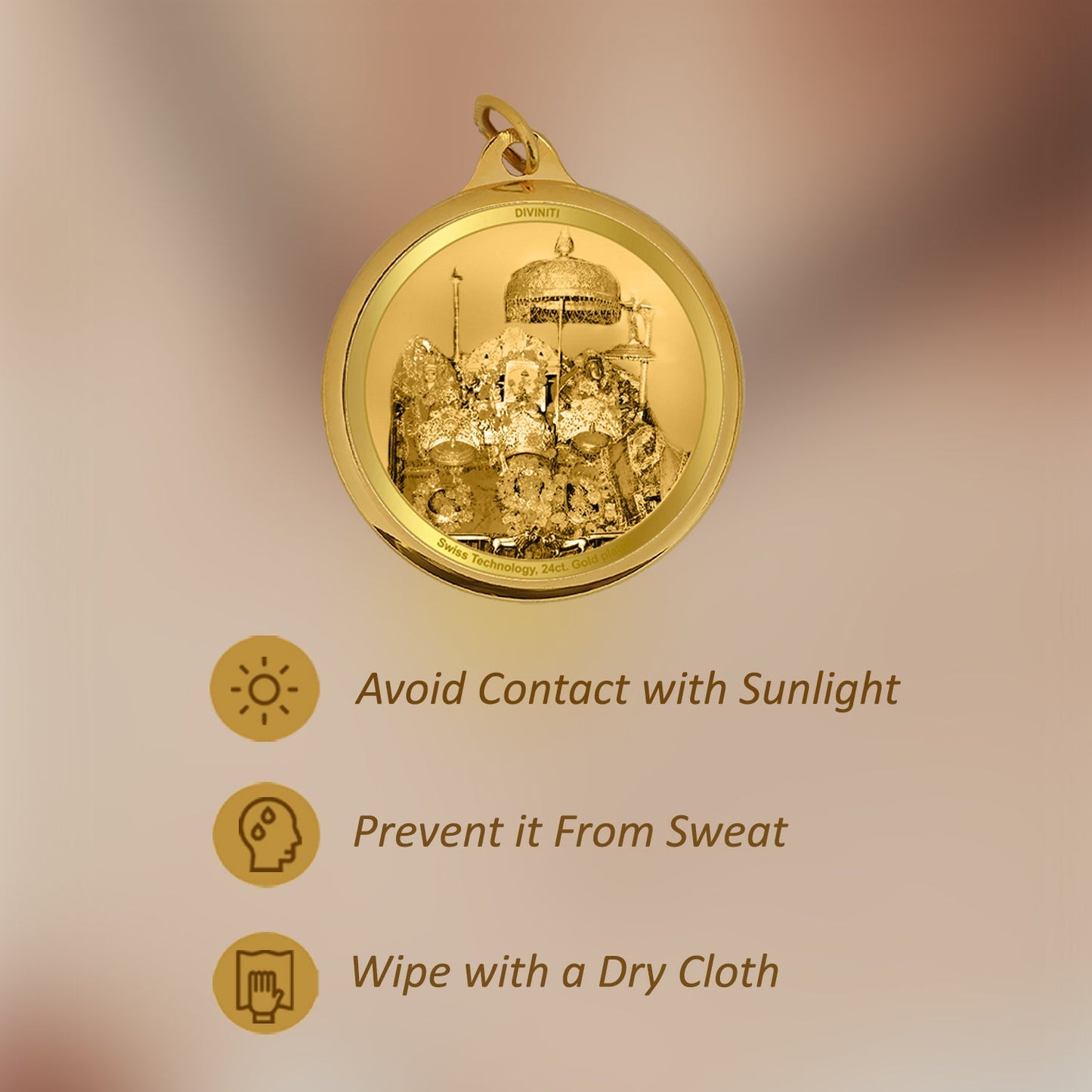 Diviniti 24K Gold Plated Durga Ji & Mata Ka Darbar 22MM Double Sided Pendant For Men, Women & Kids