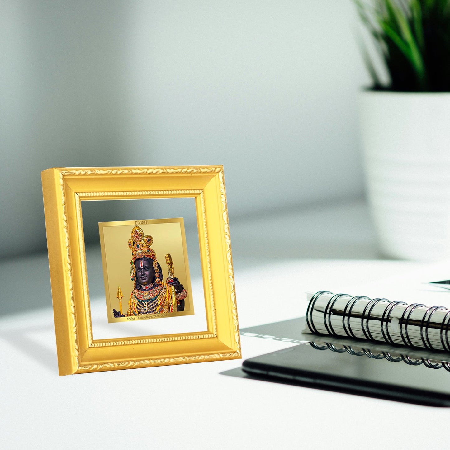 Diviniti 24K Gold Plated Ram Lalla Photo Frame For Home Decor Showpiece, Table Decor, Puja Room & Gift (10 CM X 10 CM)