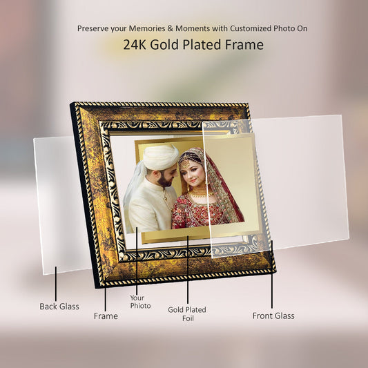 Diviniti Photo Frame With Customized Photo Printed on 24K Gold Plated Foil| Personalized Gift for Birthday, Marriage Anniversary & Celebration With Loved Ones|DG 113 S2